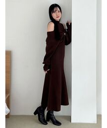 リボンデザインカーデセットニットワンピース