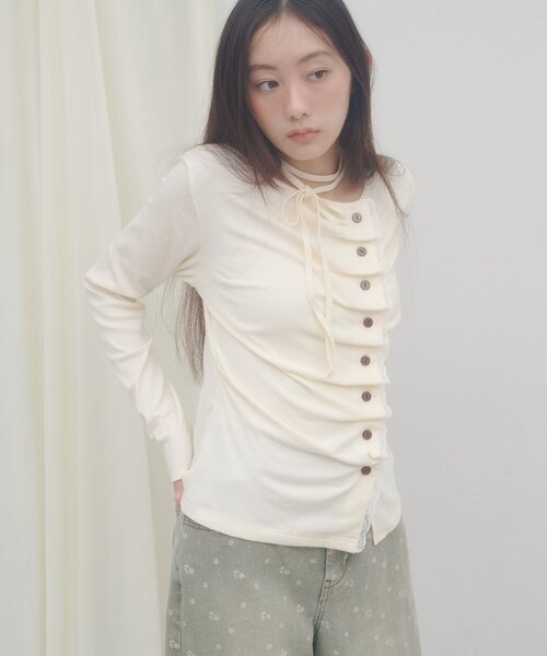 DISCOAT(ディスコート)の「【umm.】レースレイヤードドレープチョーカープルオーバー(Tシャツ/カットソー・レディース・グレー/ブラウン/ネイビー/ミント/アイボリー/ブルー・FREE)」の20枚目の写真