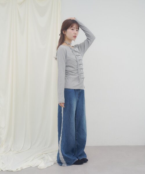 DISCOAT(ディスコート)の「【umm.】レースレイヤードドレープチョーカープルオーバー(Tシャツ/カットソー・レディース・グレー/ブラウン/ネイビー/ミント/アイボリー/ブルー・FREE)」の16枚目の写真