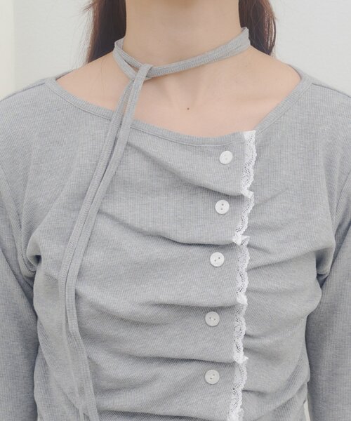 DISCOAT(ディスコート)の「【umm.】レースレイヤードドレープチョーカープルオーバー(Tシャツ/カットソー・レディース・グレー/ブラウン/ネイビー/ミント/アイボリー/ブルー・FREE)」の18枚目の写真
