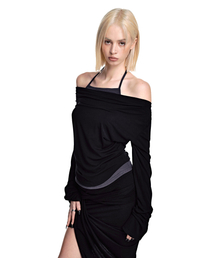 2WAYレイヤードカウルネックトップ [BLACK]_SEWTS037BLACK