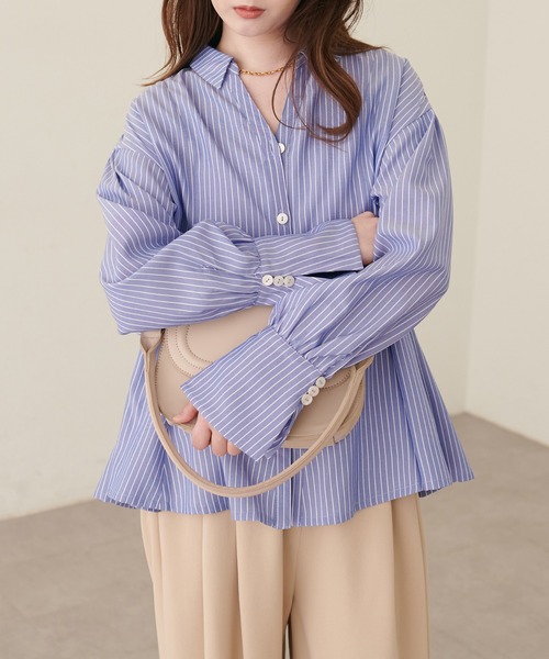 natural couture(ナチュラルクチュール)の「ペプラムスキッパーシャツ(シャツ/ブラウス・レディース・ダークブラウン/オフホワイト/モカ/ドット/ストライプ・FREE)」の4枚目の写真