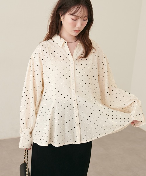natural couture(ナチュラルクチュール)の「ペプラムスキッパーシャツ(シャツ/ブラウス・レディース・ダークブラウン/オフホワイト/モカ/ドット/ストライプ・FREE)」の19枚目の写真
