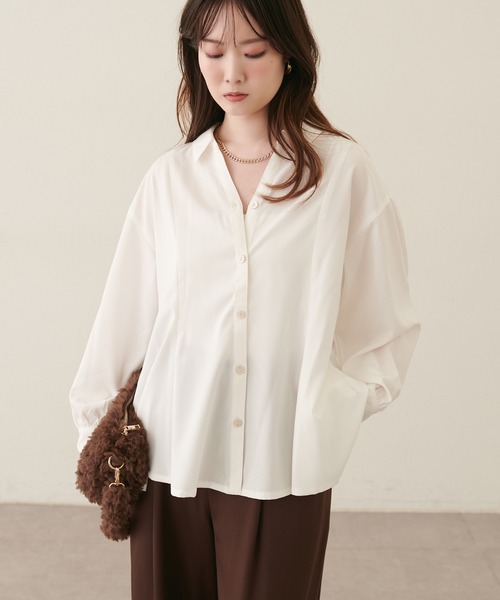 natural couture(ナチュラルクチュール)の「ペプラムスキッパーシャツ(シャツ/ブラウス・レディース・ダークブラウン/オフホワイト/モカ/ドット/ストライプ・FREE)」の15枚目の写真