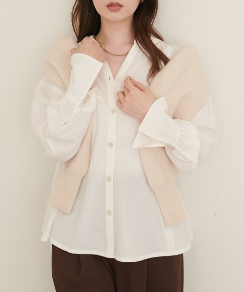 natural couture(ナチュラルクチュール)の「ペプラムスキッパーシャツ(シャツ/ブラウス・レディース・ダークブラウン/オフホワイト/モカ/ドット/ストライプ・FREE)」の13枚目の写真