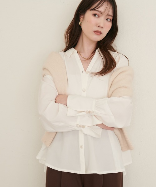 natural couture(ナチュラルクチュール)の「ペプラムスキッパーシャツ(シャツ/ブラウス・レディース・ダークブラウン/オフホワイト/モカ/ドット/ストライプ・FREE)」の14枚目の写真