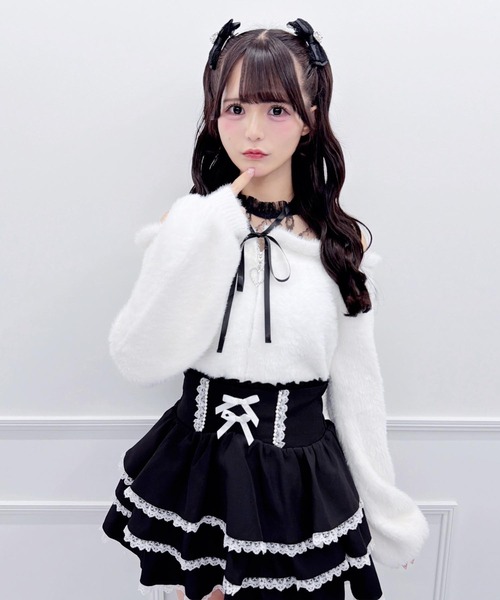 MA*RS(アメーバーマーズ)の「肩開きシャギーニットトップス(ニット/セーター・レディース・ピンク/ブラック/ホワイト・FREE)」の4枚目の写真