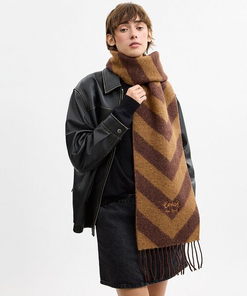 シェブロン ストライプ ワイド マフラー（マフラー）｜COACH（コーチ