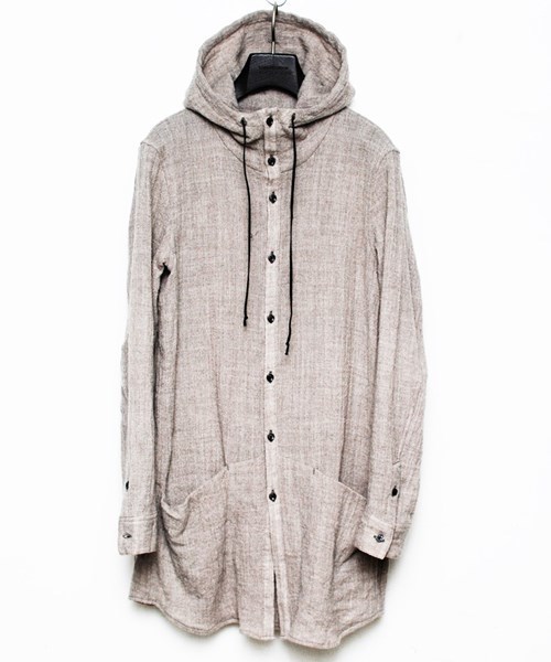 OURET（オーレット）の「WOOL GAUZE WASHER HOOD LONG SHIRT（シャツ/ブラウス・メンズ・ブラック/ベージュ系その他/ブラウン/グレー・1/2）」の4枚目の写真