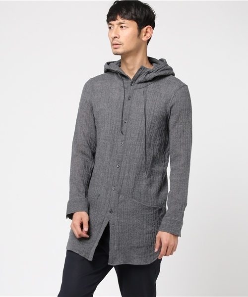 OURET（オーレット）の「WOOL GAUZE WASHER HOOD LONG SHIRT（シャツ/ブラウス・メンズ・ブラック/ベージュ系その他/ブラウン/グレー・1/2）」の3枚目の写真