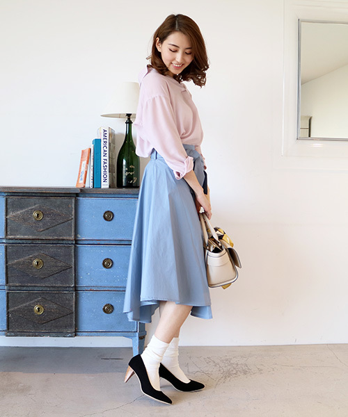 N.（N. Natural Beauty Basic）（エヌエヌナチュラルビューティーベーシック）の「【with　4月号掲載】【追加生産】イレギュラーヘムタイプライタースカート (取り外しベルト付き)（スカート・レディース・ブルー/ベージュ/ネイビー/ピンク・MEDIUM）」の11枚目の写真