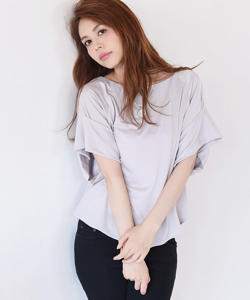Luz Llena（ラズレナ）の「[接触冷感]ドルマンワイドスリーブ・カットソーブラウス/ビッグシルエットTシャツ（シャツ/ブラウス・レディース・オフホワイト/グレー/イエロー・MEDIUM）」の3枚目の写真