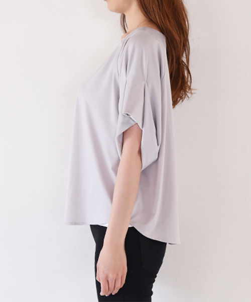 Luz Llena（ラズレナ）の「[接触冷感]ドルマンワイドスリーブ・カットソーブラウス/ビッグシルエットTシャツ（シャツ/ブラウス・レディース・オフホワイト/グレー/イエロー・MEDIUM）」の6枚目の写真