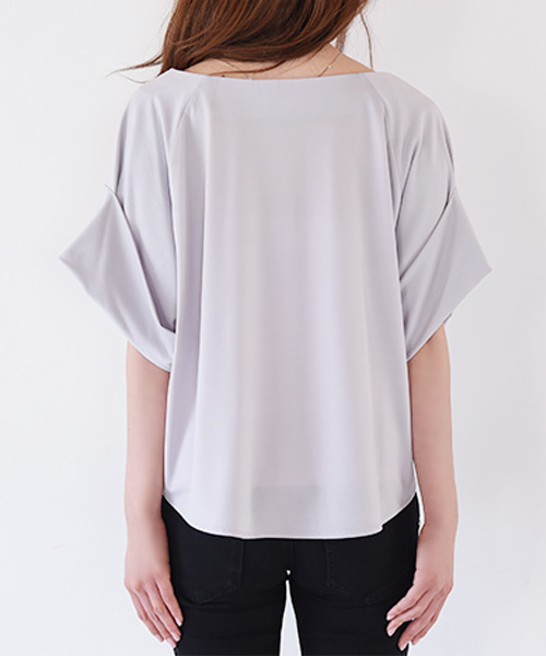 Luz Llena（ラズレナ）の「[接触冷感]ドルマンワイドスリーブ・カットソーブラウス/ビッグシルエットTシャツ（シャツ/ブラウス・レディース・オフホワイト/グレー/イエロー・MEDIUM）」の7枚目の写真