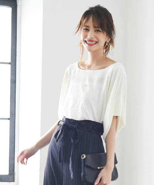 Luz Llena（ラズレナ）の「[接触冷感]ドルマンワイドスリーブ・カットソーブラウス/ビッグシルエットTシャツ（シャツ/ブラウス・レディース・オフホワイト/グレー/イエロー・MEDIUM）」の17枚目の写真