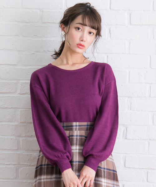 夢展望（ユメテンボウ）の「バルーン袖ニットトップス（ニット/セーター・レディース・ライトベージュ/サックスブルー/ボルドー/ライトホワイト/スモークピンク/ライトブラック/ピンク/ネイビー/チェリーピンク/ラベンダー/パープル系その他/テラコッタ・MEDIUM/LARGE）」の9枚目の写真