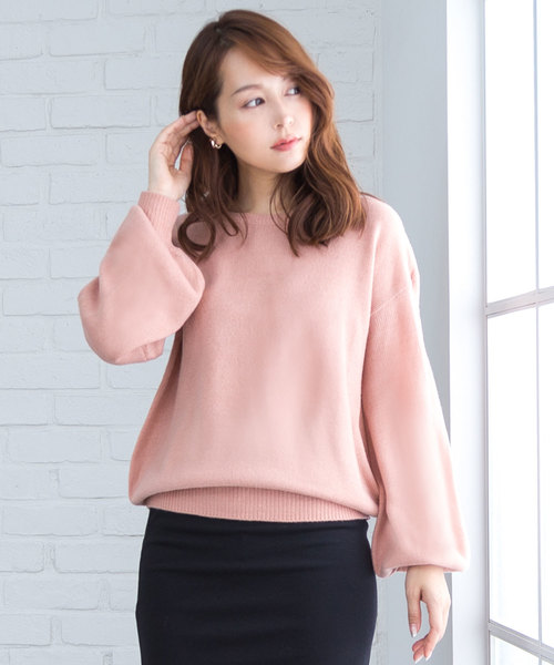 夢展望（ユメテンボウ）の「バルーン袖ニットトップス（ニット/セーター・レディース・ライトベージュ/サックスブルー/ボルドー/ライトホワイト/スモークピンク/ライトブラック/ピンク/ネイビー/チェリーピンク/ラベンダー/パープル系その他/テラコッタ・MEDIUM/LARGE）」の11枚目の写真