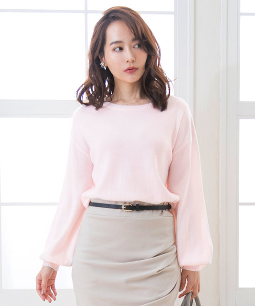 夢展望（ユメテンボウ）の「バルーン袖ニットトップス（ニット/セーター・レディース・ライトベージュ/サックスブルー/ボルドー/ライトホワイト/スモークピンク/ライトブラック/ピンク/ネイビー/チェリーピンク/ラベンダー/パープル系その他/テラコッタ・MEDIUM/LARGE）」の10枚目の写真