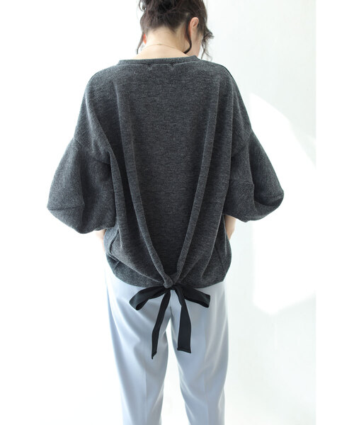 cawaii pave ポワン とバルーン袖の後ろリボンニット グレー SL対応 cawaii pave ポワン とバルーン袖の後ろリボンニット グレー SL
