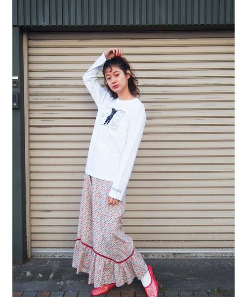 merry jenny（メリージェニー）の「charlie brown long tee（Tシャツ/カットソー・レディース・ブラック/オフホワイト/ピンク・FREE）」の9枚目の写真