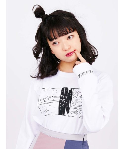 merry jenny（メリージェニー）の「charlie brown long tee（Tシャツ/カットソー・レディース・ブラック/オフホワイト/ピンク・FREE）」の5枚目の写真