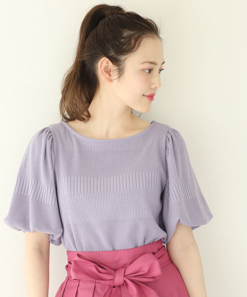 one after another NICE CLAUP(ワンアフターアナザーナイスクラップ)の「袖コンシャステレコTOPS(Tシャツ/カットソー・レディース・ブラック/オフホワイト/ブルーグレー/パープル・FREE)」の4枚目の写真