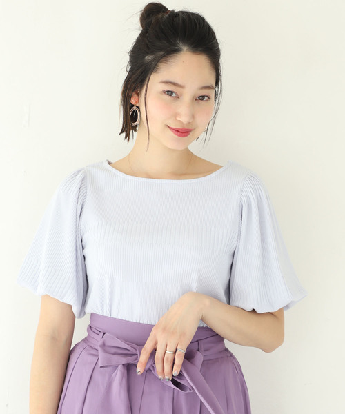 one after another NICE CLAUP(ワンアフターアナザーナイスクラップ)の「袖コンシャステレコTOPS(Tシャツ/カットソー・レディース・ブラック/オフホワイト/ブルーグレー/パープル・FREE)」の3枚目の写真