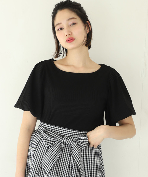 one after another NICE CLAUP(ワンアフターアナザーナイスクラップ)の「袖コンシャステレコTOPS(Tシャツ/カットソー・レディース・ブラック/オフホワイト/ブルーグレー/パープル・FREE)」の2枚目の写真