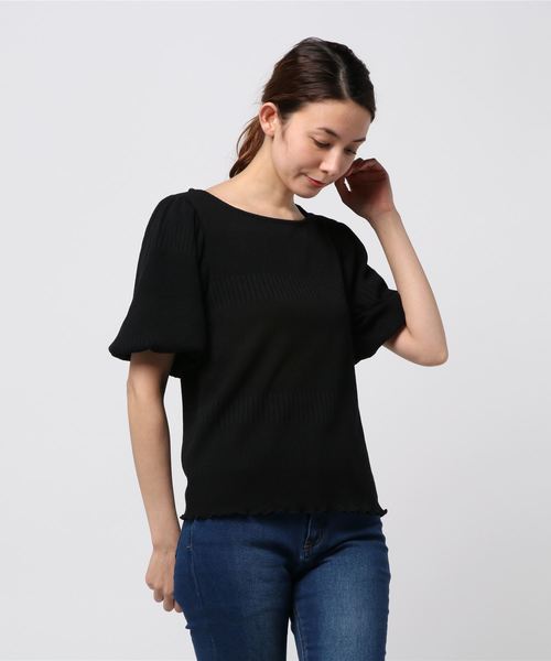 one after another NICE CLAUP(ワンアフターアナザーナイスクラップ)の「袖コンシャステレコTOPS(Tシャツ/カットソー・レディース・ブラック/オフホワイト/ブルーグレー/パープル・FREE)」の7枚目の写真