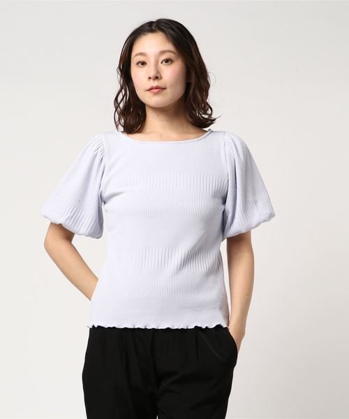 one after another NICE CLAUP(ワンアフターアナザーナイスクラップ)の「袖コンシャステレコTOPS(Tシャツ/カットソー・レディース・ブラック/オフホワイト/ブルーグレー/パープル・FREE)」の8枚目の写真