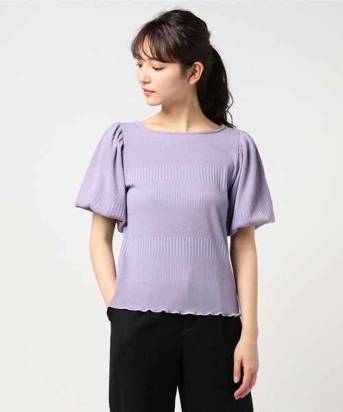 one after another NICE CLAUP(ワンアフターアナザーナイスクラップ)の「袖コンシャステレコTOPS(Tシャツ/カットソー・レディース・ブラック/オフホワイト/ブルーグレー/パープル・FREE)」の9枚目の写真