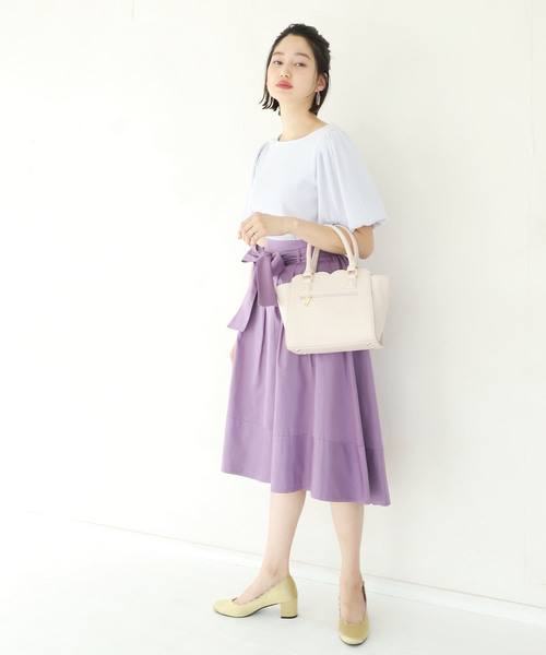 one after another NICE CLAUP(ワンアフターアナザーナイスクラップ)の「袖コンシャステレコTOPS(Tシャツ/カットソー・レディース・ブラック/オフホワイト/ブルーグレー/パープル・FREE)」の10枚目の写真