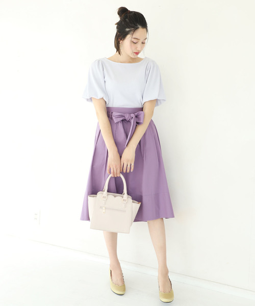 one after another NICE CLAUP(ワンアフターアナザーナイスクラップ)の「袖コンシャステレコTOPS(Tシャツ/カットソー・レディース・ブラック/オフホワイト/ブルーグレー/パープル・FREE)」の11枚目の写真