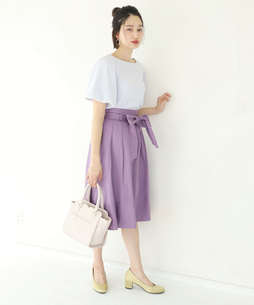 one after another NICE CLAUP(ワンアフターアナザーナイスクラップ)の「袖コンシャステレコTOPS(Tシャツ/カットソー・レディース・ブラック/オフホワイト/ブルーグレー/パープル・FREE)」の12枚目の写真