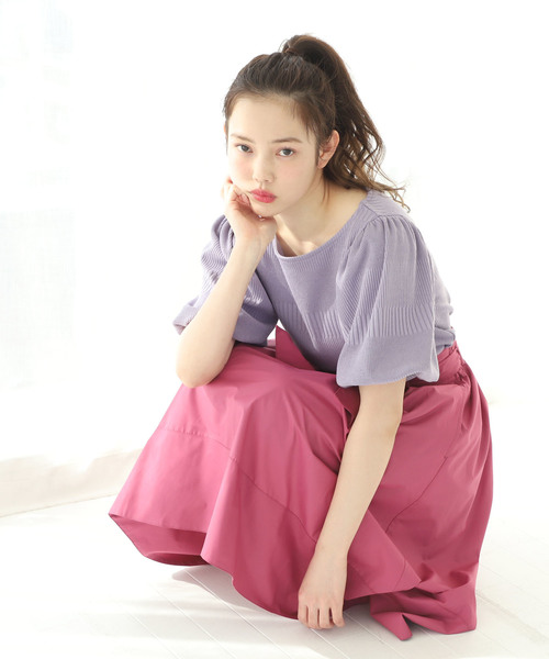 one after another NICE CLAUP(ワンアフターアナザーナイスクラップ)の「袖コンシャステレコTOPS(Tシャツ/カットソー・レディース・ブラック/オフホワイト/ブルーグレー/パープル・FREE)」の13枚目の写真
