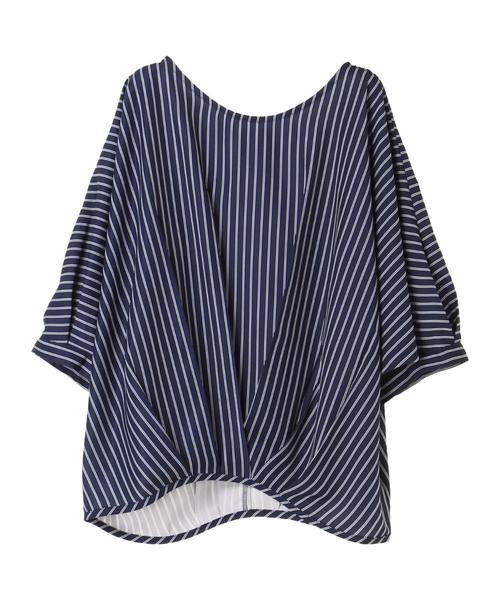 AMERICAN HOLIC(アメリカンホリック)の「・ドルマン裾タックブラウス(シャツ/ブラウス・レディース・ターコイズブルー/ストライプ/アイボリー/ブラック/マスタード/グレイッシュベージュ・FREE)」の14枚目の写真