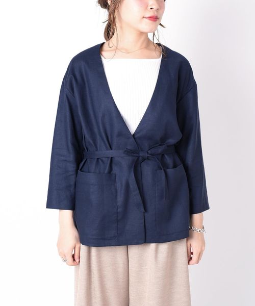 SHIPS(シップス)の「ノーカラーシャツジャケット◇(ノーカラージャケット・レディース・ナチュラル/ネイビー/イエロー系その他・ONE SIZE)」の7枚目の写真