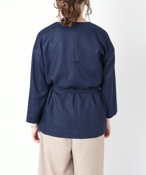 SHIPS(シップス)の「ノーカラーシャツジャケット◇(ノーカラージャケット・レディース・ナチュラル/ネイビー/イエロー系その他・ONE SIZE)」の6枚目の写真