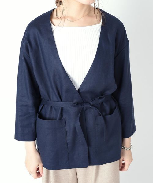 SHIPS(シップス)の「ノーカラーシャツジャケット◇(ノーカラージャケット・レディース・ナチュラル/ネイビー/イエロー系その他・ONE SIZE)」の5枚目の写真