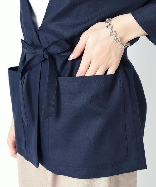 SHIPS(シップス)の「ノーカラーシャツジャケット◇(ノーカラージャケット・レディース・ナチュラル/ネイビー/イエロー系その他・ONE SIZE)」の8枚目の写真