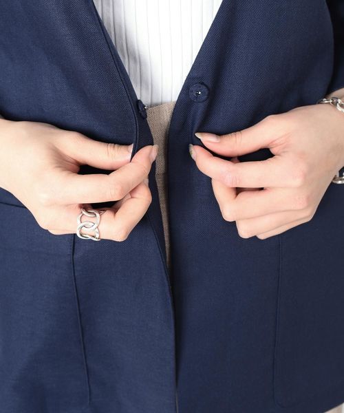 SHIPS(シップス)の「ノーカラーシャツジャケット◇(ノーカラージャケット・レディース・ナチュラル/ネイビー/イエロー系その他・ONE SIZE)」の4枚目の写真