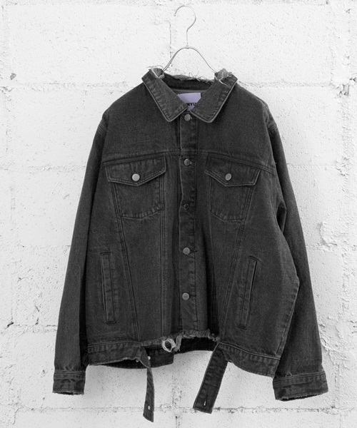 PUNYUS（プニュズ）の「ダメージデニムジャケット（デニムジャケット・レディース・ブラック/インディゴブルー・4/3）」の3枚目の写真