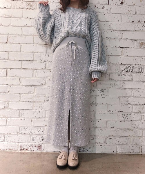 one after another NICE CLAUP（ワンアフターアナザーナイスクラップ）の「ハートキュンケーブルニット（ニット/セーター・レディース・アイボリー/ベージュ/サックスブルー/ピンク・FREE）」の14枚目の写真