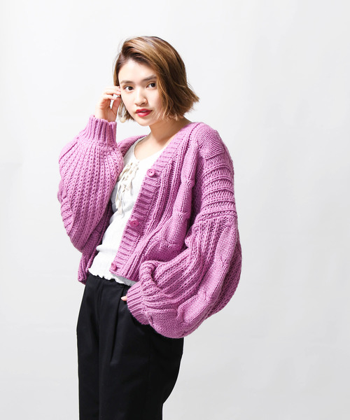 WEGO（ウィゴー）の「WEGO/ロービングショートカーディガン（カーディガン/ボレロ・レディース・杢グレー/パープル系その他/ライトベージュ/ライトブラウン・FREE）」の16枚目の写真