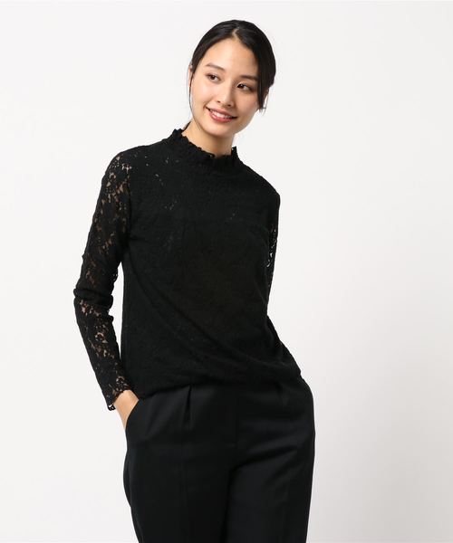 YECCA VECCA（イェッカヴェッカ）の「・起毛レースハイネックブラウス（シャツ/ブラウス・レディース・ブラック/ベージュ/アイボリー・FREE）」の2枚目の写真
