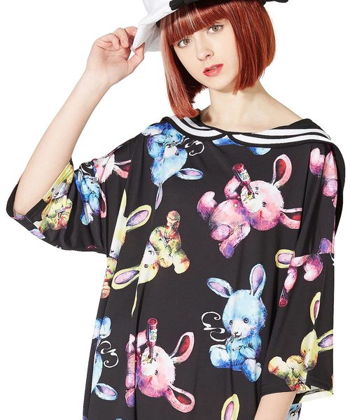 ankoROCK(アンコロック)の「ダーティーラビッツラインセーラーTシャツ -メガビッグ-(Tシャツ/カットソー・レディース・A・ONE SIZE)」の1枚目の写真