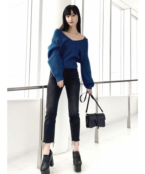 EMODA（エモダ）の「2WAYストラップレディニット（ニット/セーター・レディース・ブラック/ベージュ/ブラウン/オレンジ/ブルー・FREE）」の11枚目の写真