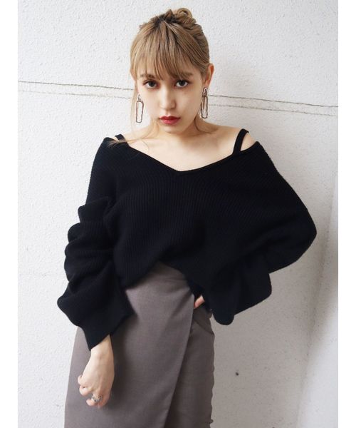 EMODA（エモダ）の「2WAYストラップレディニット（ニット/セーター・レディース・ブラック/ベージュ/ブラウン/オレンジ/ブルー・FREE）」の17枚目の写真