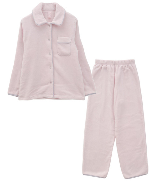 blooming FLORA（ブルーミングフローラ）の「ぽかぽか パウダーフリース  開襟トップス＋ロングパンツ　セットアップ（ルームウェア/パジャマ・レディース・ネイビー/ピンク/ラベンダー/モカ・MEDIUM/LARGE）」の4枚目の写真