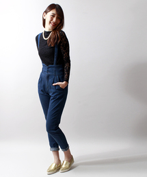 WEGO | WEGO/サスペンダー付ハイウエストタックパンツ(デニムパンツ)